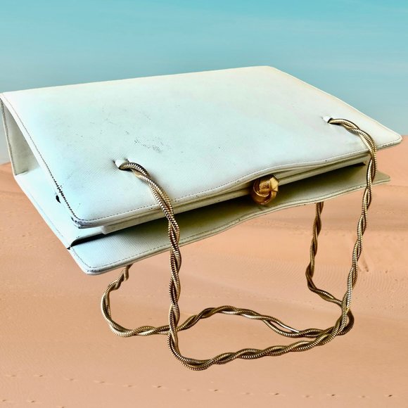 BAG BY DORIAN Vintage 80's Leather Handbag Gold Chain Hand Carry Structured - Picture 10 of 12